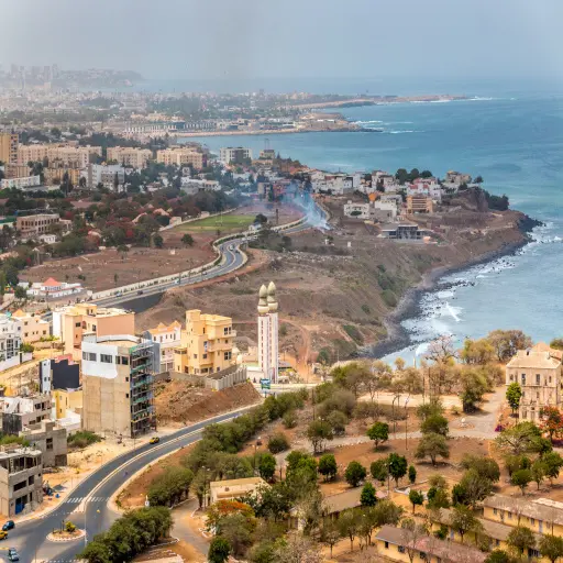 Vue aérienne de la côte de Dakar