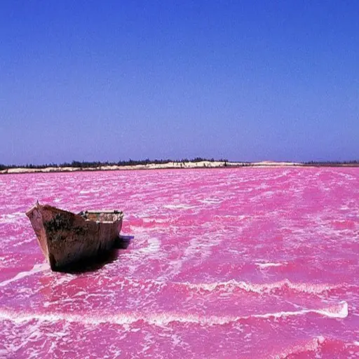 Barque sur les eaux roses du Lac Rose