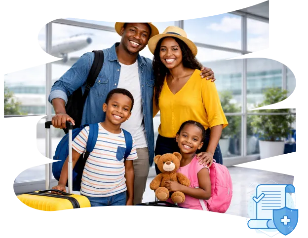 Famille en voyage protégée par une assurance