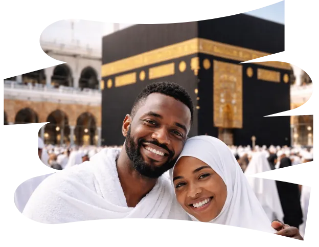 Couple de pèlerins devant la Kaaba