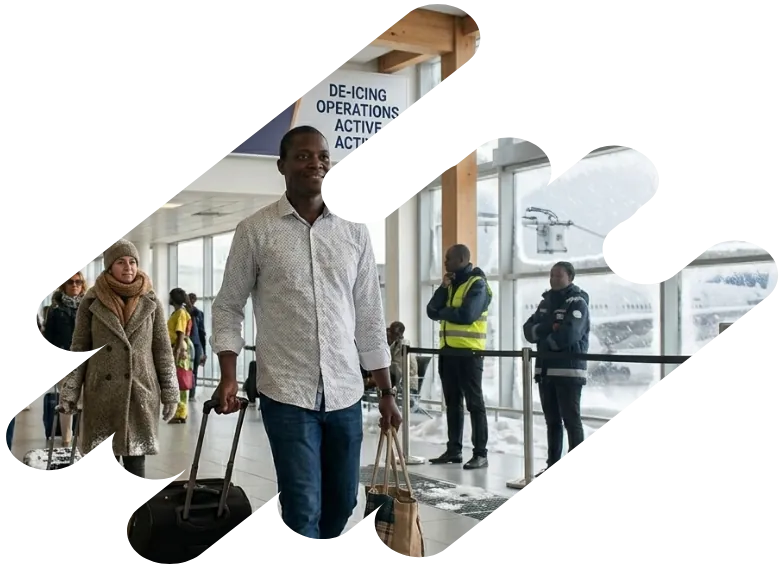 Voyageurs avec leurs valises à l'aéroport