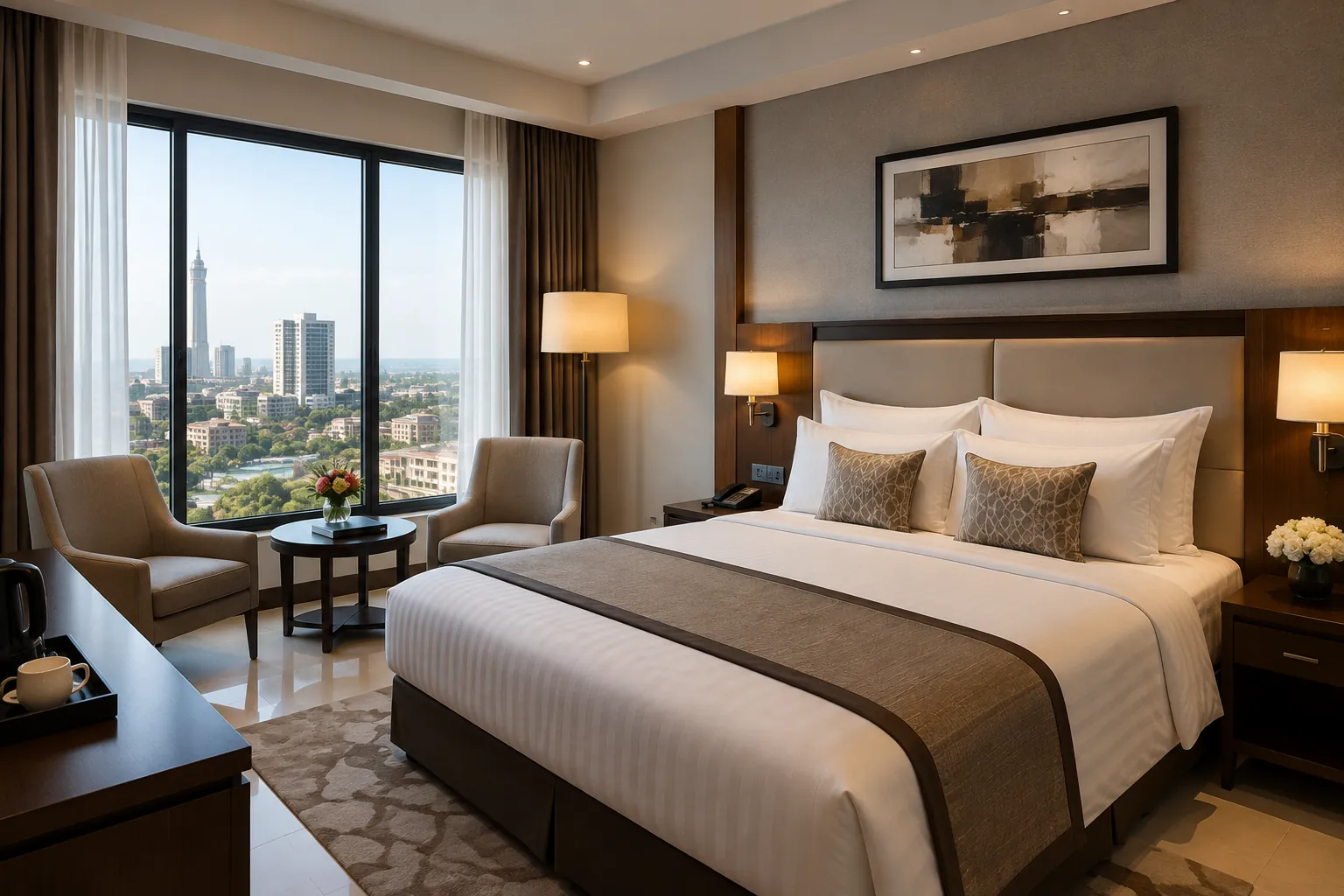 Chambre d'hôtel avec vue sur la ville