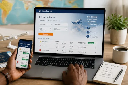Recherche de billets d'avion sur un ordinateur