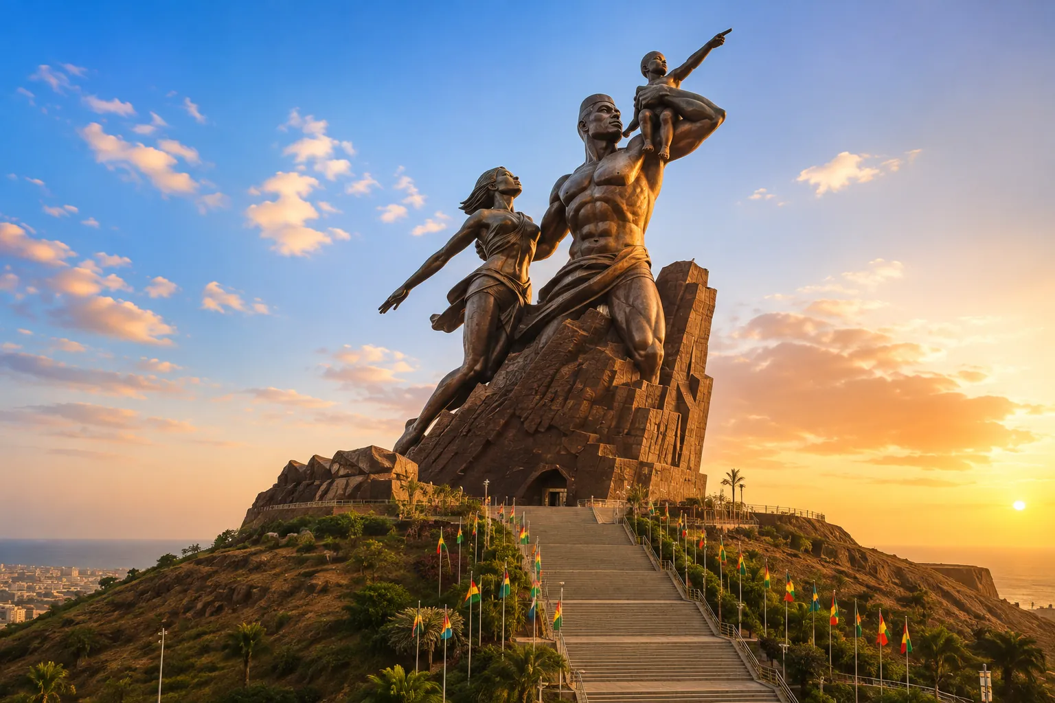 Monument de la Renaissance africaine au coucher du soleil